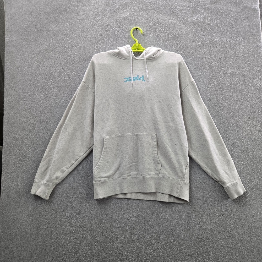 X-Girl Women Hoodie M Gray Graphic Logo Earth‎ 3D Streetwear Skater Japan Y2K
